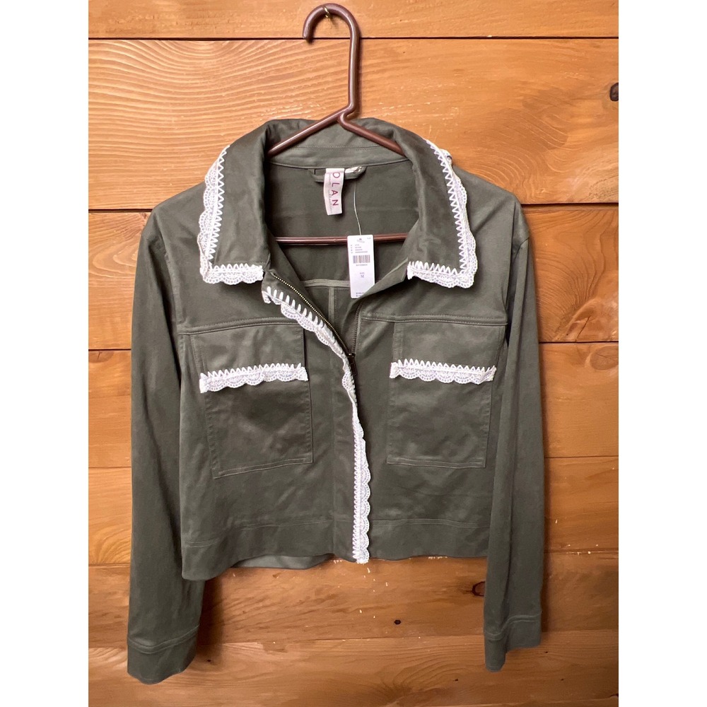Dolan Left Coast Collection Olive Green Lace Trim Cropped Utility Jacket M NEW